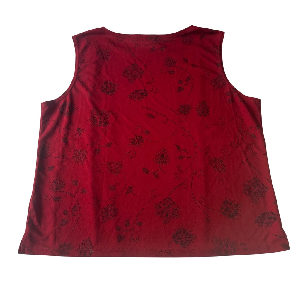 Van Heusen Women Red Floral Vine Sleeveless Tank Top Shell Large Made in USA